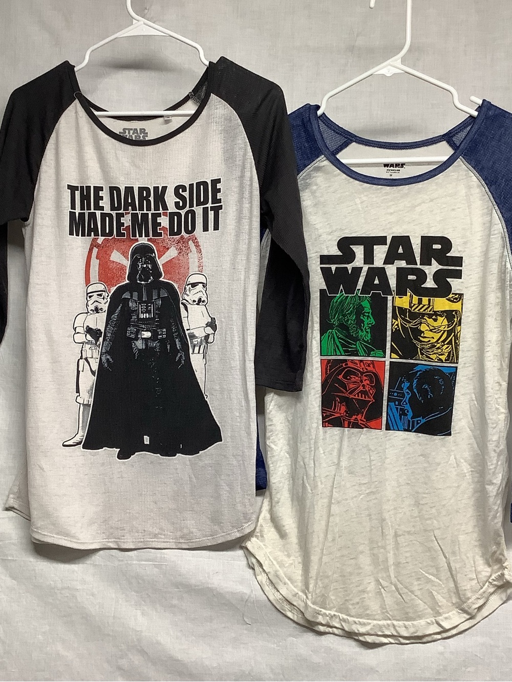Star Wars 2 pc Women Long Sleeve Raglan T-shirt Black Blue, Red, Green Sz M